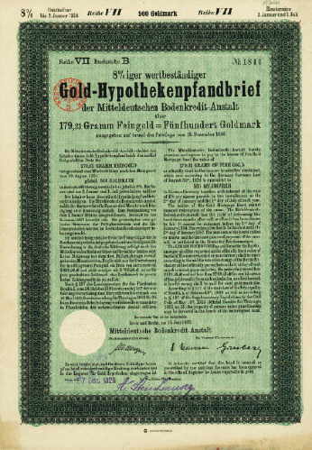 Gold-Hypothekenpfandbrief der Mitteldeutschen Bodenkredit-Anstalt