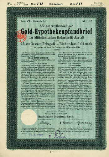 Gold-Hypothekenpfandbrief der Mitteldeutschen Bodenkredit-Anstalt